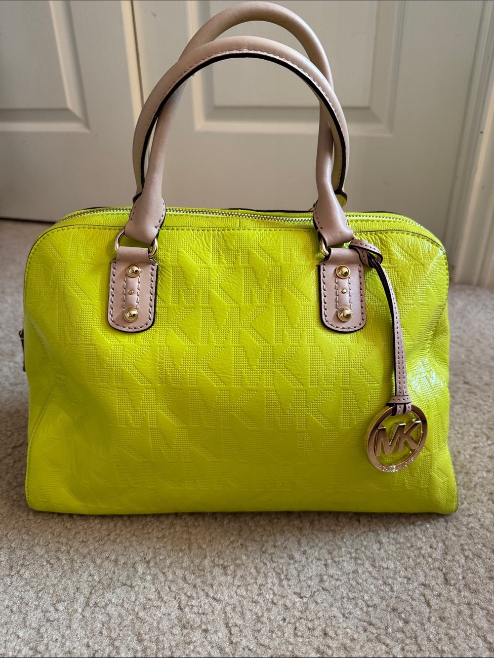 Michael Kors - Neon Yellow Satchel with Beige Handles